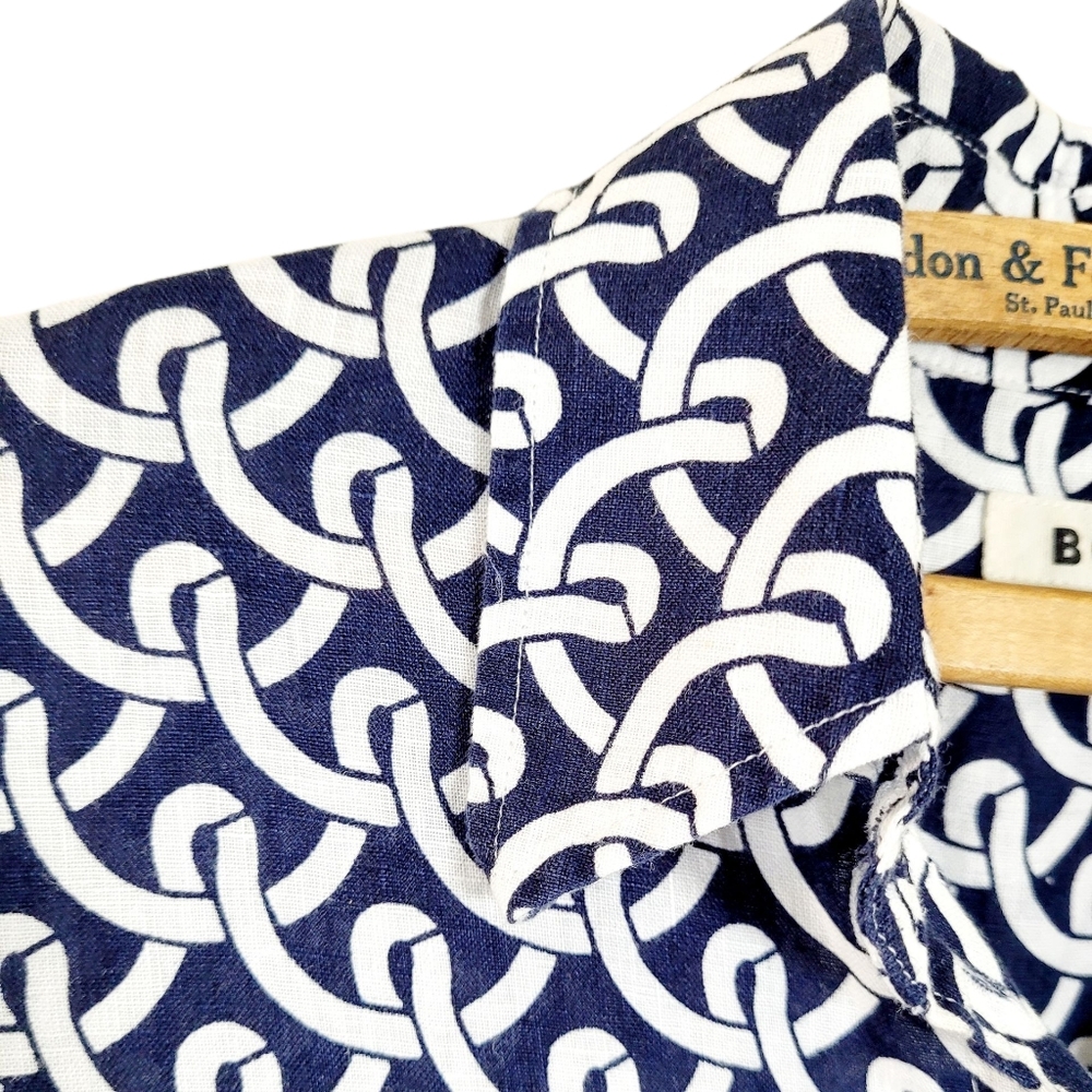 BODEN Hazel Short Sleeve Linen Shirt In Navy Blue White Geo Terrace Print Size 6 - Picture 5 of 10